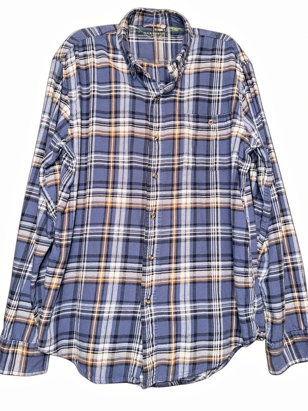 G.H. Bass & Co. Plaid Cotton Button Down in Blue & White Large